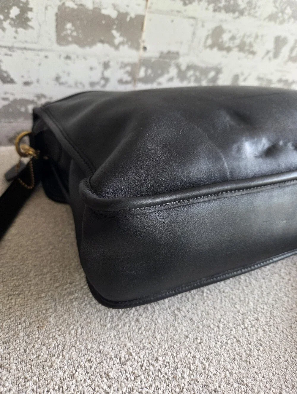 Coach Black Leather Laptop Briefcase with Gold Hardware and Removable Strap
